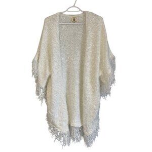 Muche Et Muchette White Sparkly Fringed Open Front Poncho Wrap